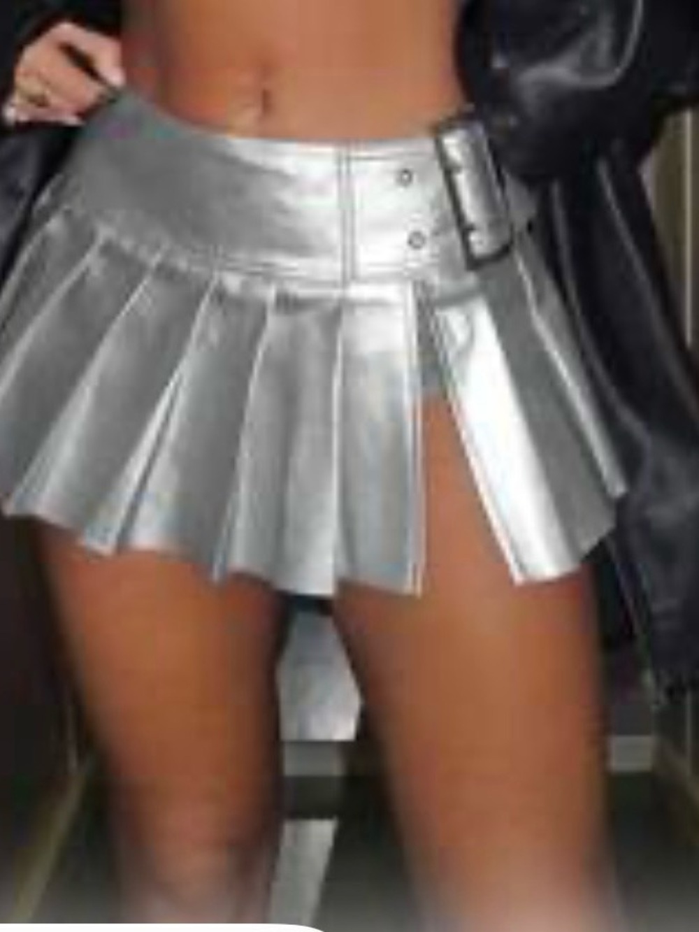 Silver Pleated Circle Skater Mini Skirt